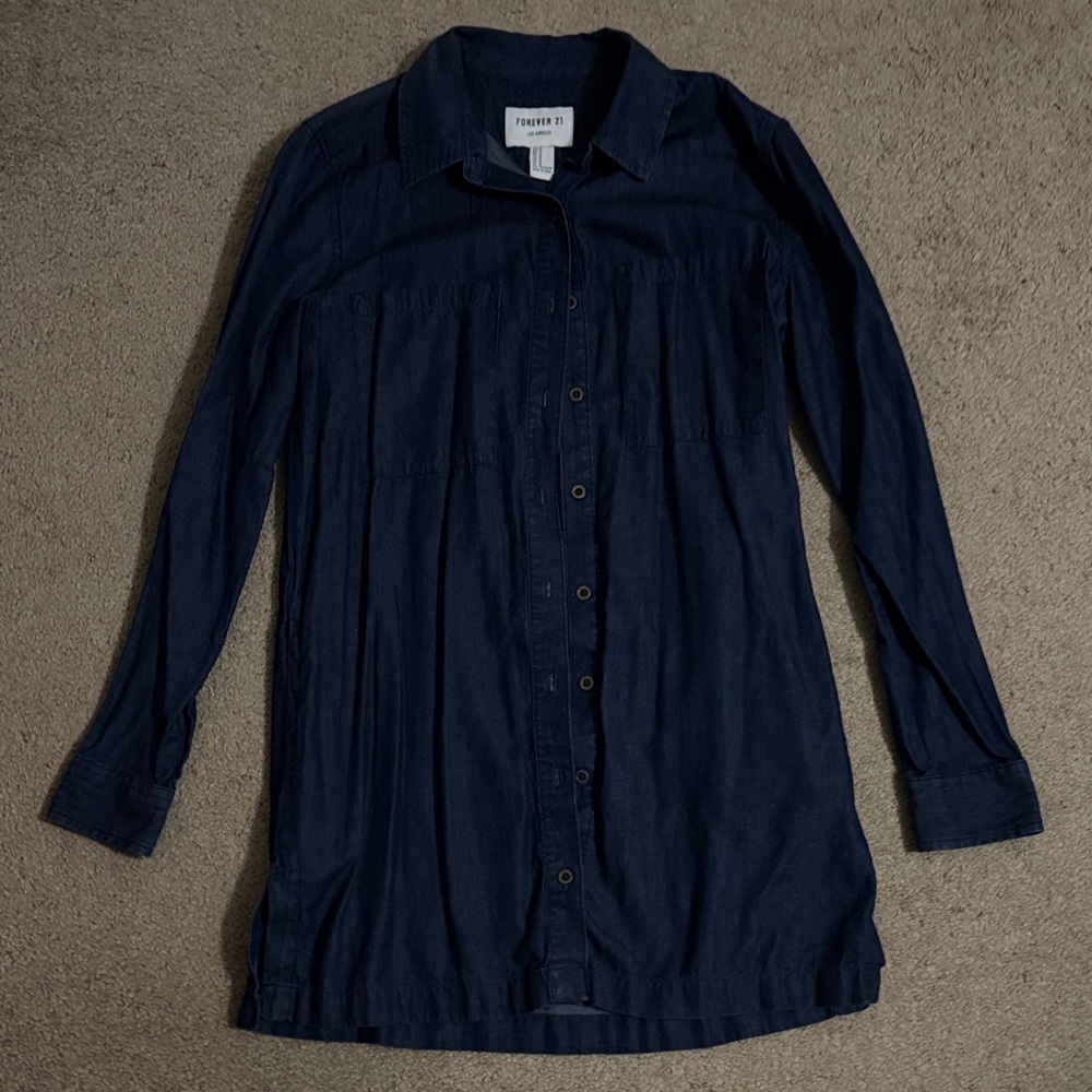 Forever 21 Dark Blue Denim Long Sleeve Dress